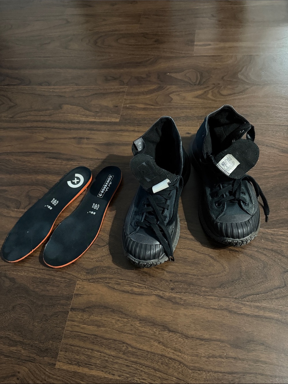 Converse Men’s Black High-Top Canvas Sneakers with Orange-Trim Insoles
